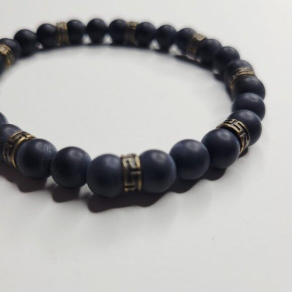 NWT Mens Genuine Dark Black Onyx Stone Stretch Bracelet Bronze Accents - Picture 4 of 5